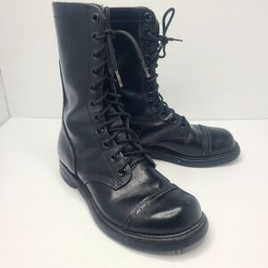 Vtg Double-H 975 Leather Jump Boots Cap Toe Combat Punk Goth Grunge M 7.5 Wide‎